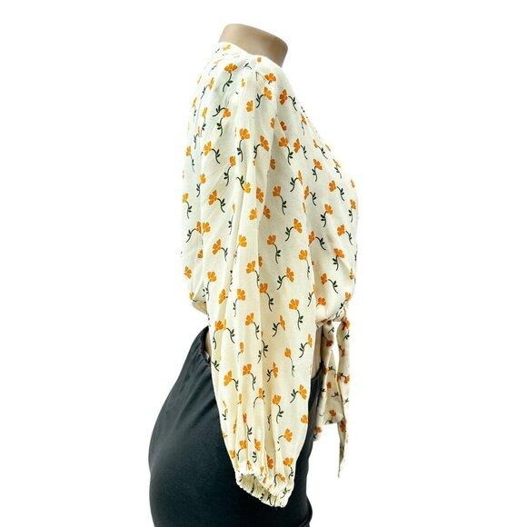 Faithfull The Brand Tie Waist‎ La Guardia Crop Top Marje Orange Floral Womens 4 - Picture 6 of 16
